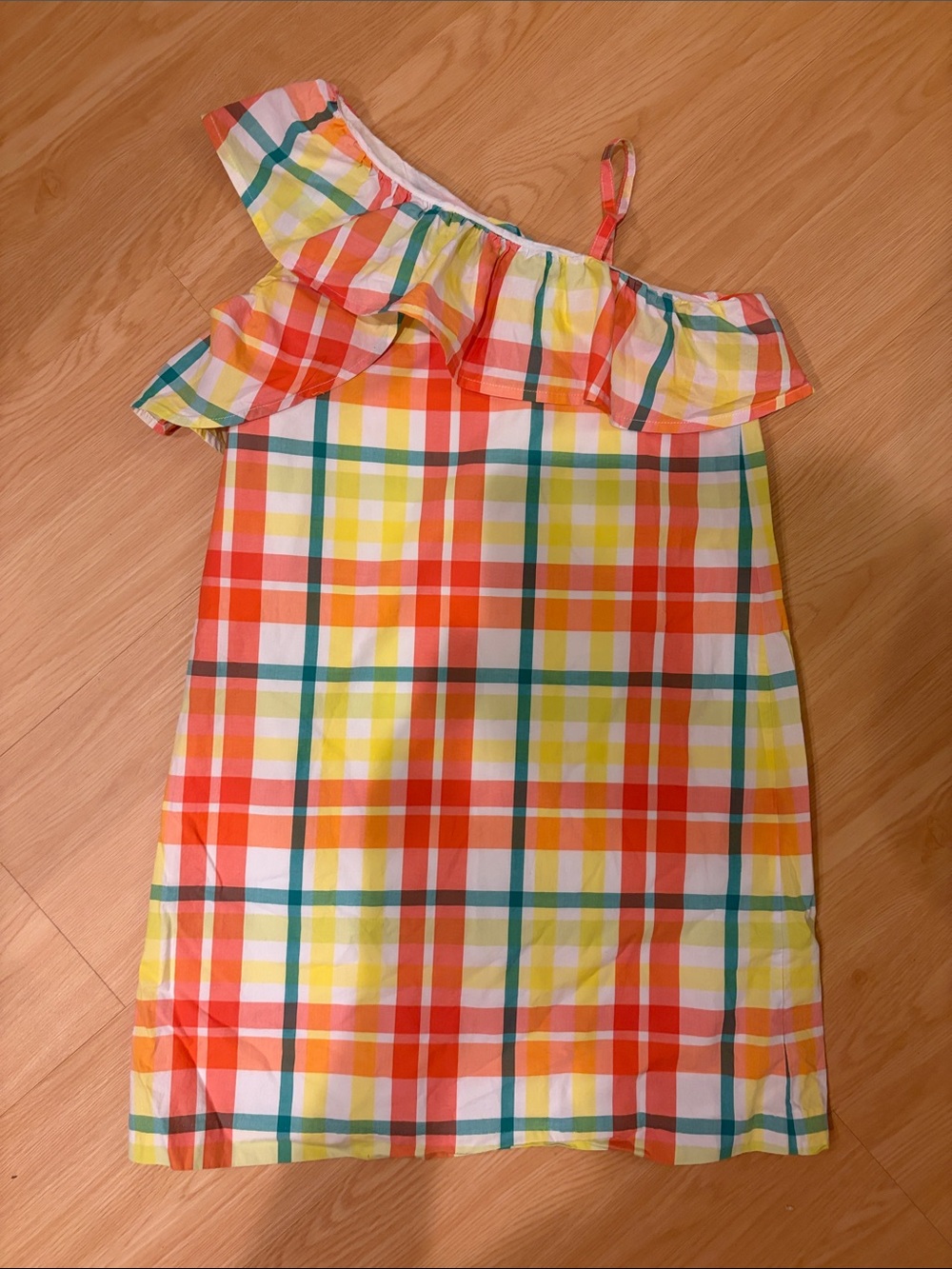 Janie and Jack Plaid Sundress — Coral, Yellow, Green size 10